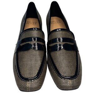 Donald J. Pliner Tristina Raffia Loafers – Black & Beige Penny Slip-On Shoes Wom